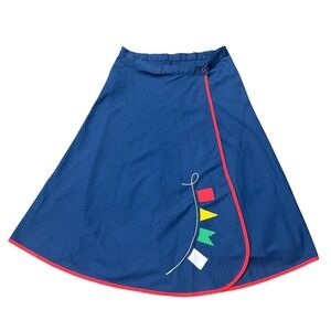 Vintage 80s Blue Nautical Wrap Skirt Cotton Flag Applique S